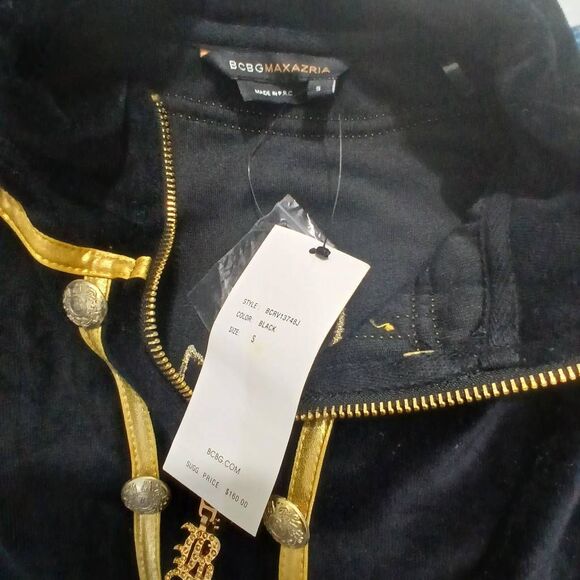 Vintage y2k deadstock bcbg womens small sweater full zip gold black bling - Picture 4 of 6